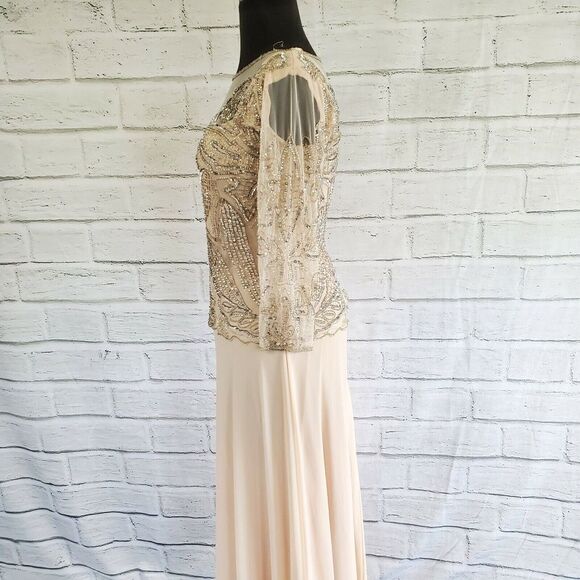 Pisarro Nights Blush Sheer 3/4 sleeve Beaded Gown Formal Womens Size 4 Rayon - Picture 10 of 10